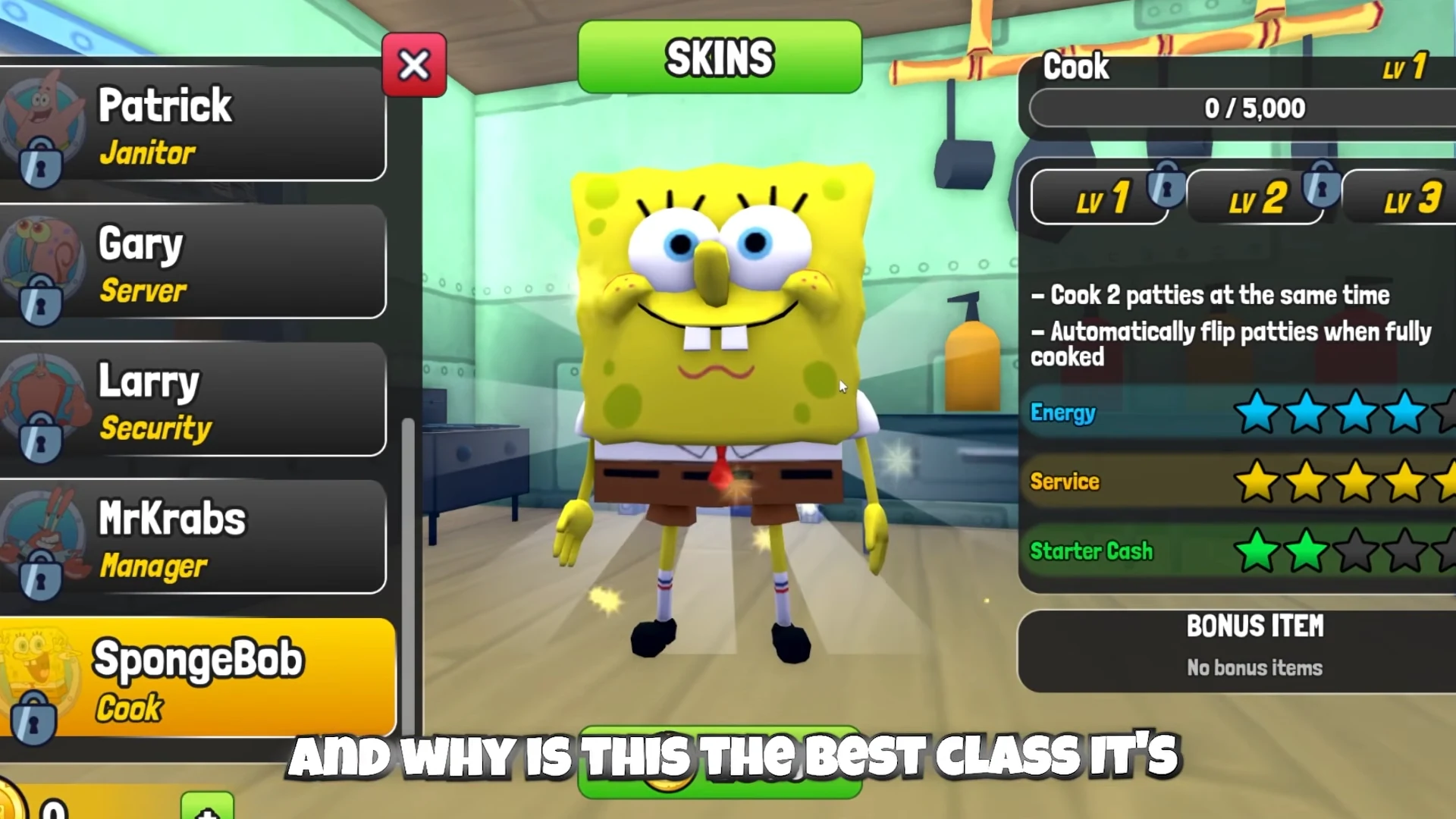 SpongeBob Cook Level 1 cooking perks
